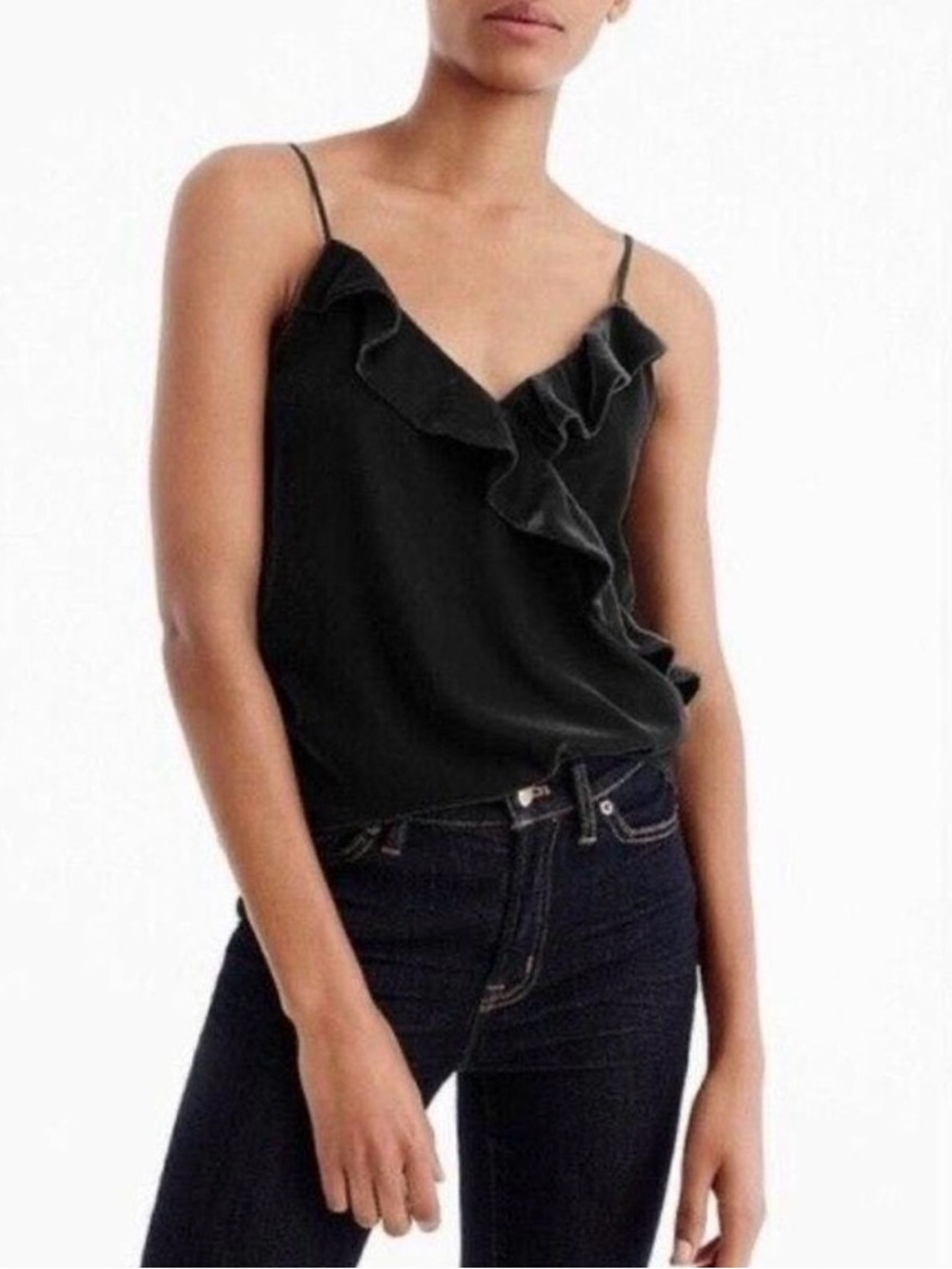 J. Crew Black Velvet Ruffle Neck Blouse - Picture 5 of 5